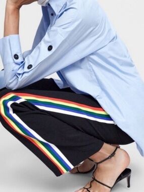 Zara Woman Black "Pride Walker" Rainbow Pop Straight Leg Trouser Pant